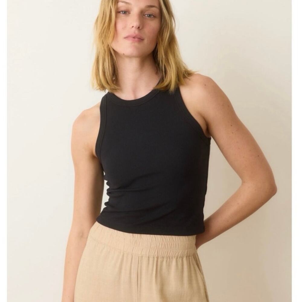 NWOT Women’s Marine Layer Lexi Rib Sun-In High Neck Crop Tank in Black SZ S